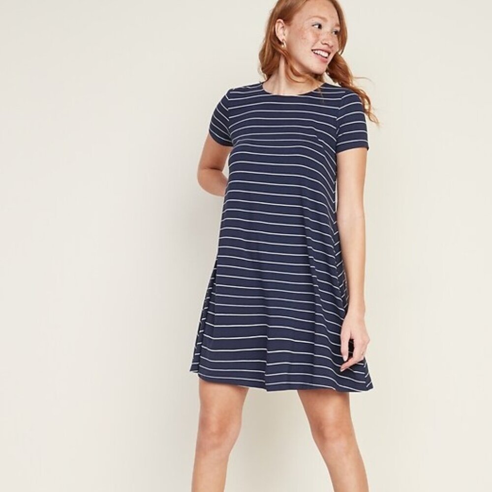 Old Navy Jersey Swing Dress Blue and White